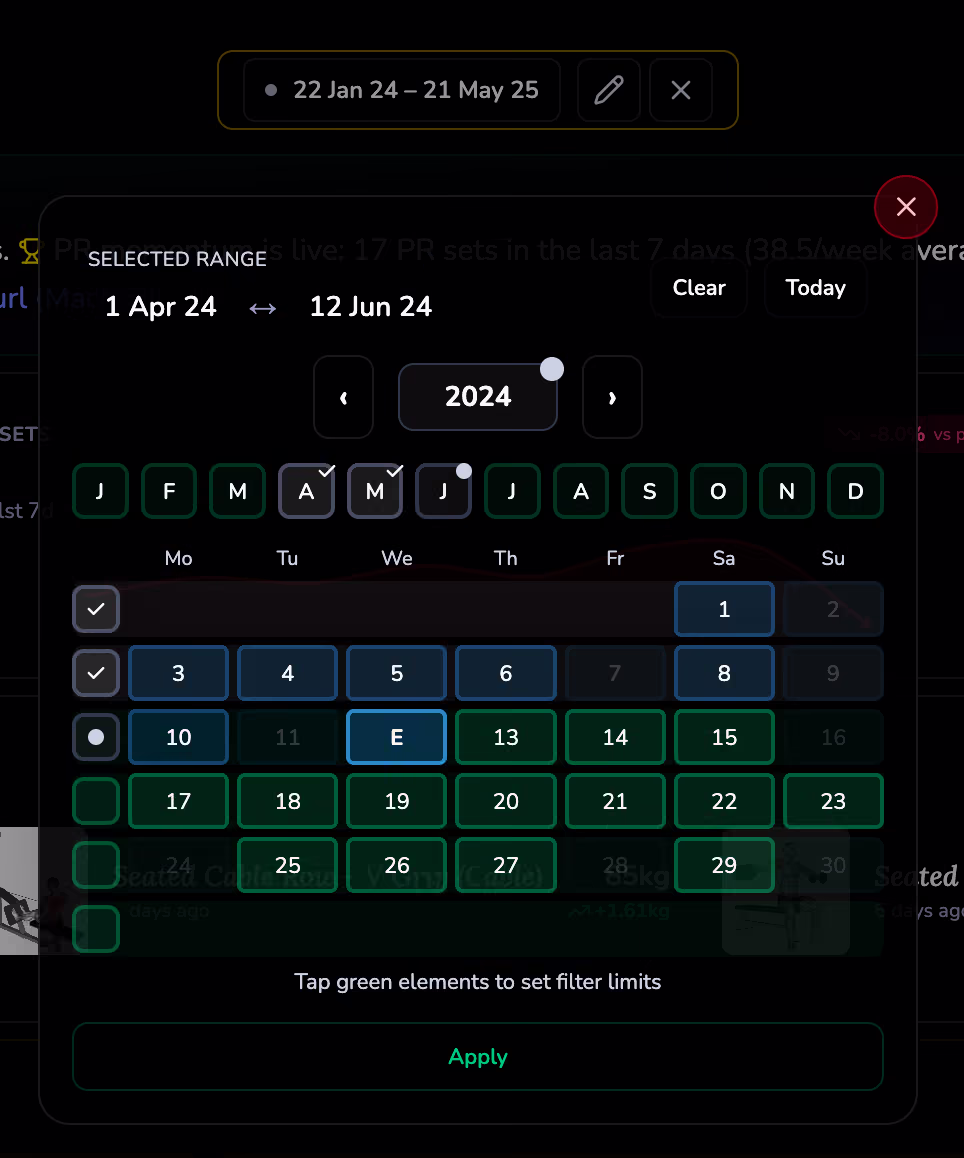 LiftShift calendar filtering with date range selection